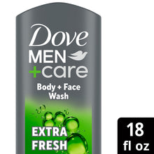 Men's body and face wash bottle, dark gray with green Extra Fresh front label
