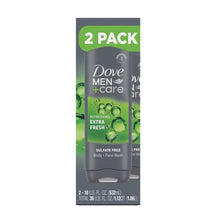 Men body wash 2-pack bottle, dark gray with green accents and Extra Fresh label