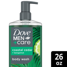 Dove Men+Care coastal cedar body wash bottle front showing 26 oz