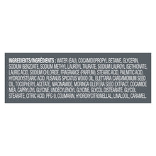 Body wash ingredients label panel in dense printed text