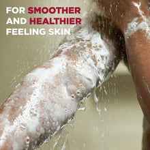 Dove Men+Care body wash lather on skin in the shower