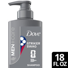 Gray Dove Men+Care Striker Swag shampoo bottle front with pump, 18 fl oz