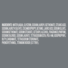 Back label ingredients text for Dove Men+Care Hydrate face wash tube