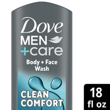 Dove Men+Care body + face wash Clean Comfort, front label, 18 fl oz