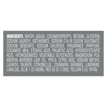 Ingredients panel for Dove Men+Care Revive wash, small printed label text