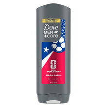 Dove Men+Care FIFA Moon Oasis body & face wash bottle with blue and red label