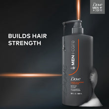 Dove Men+Care shampoo bottle with pump, Builds Hair Strength