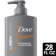 Dove Men+Care Shampoo Builds Hair Strength, Thick & Strong, with Calcium, 28 fl oz