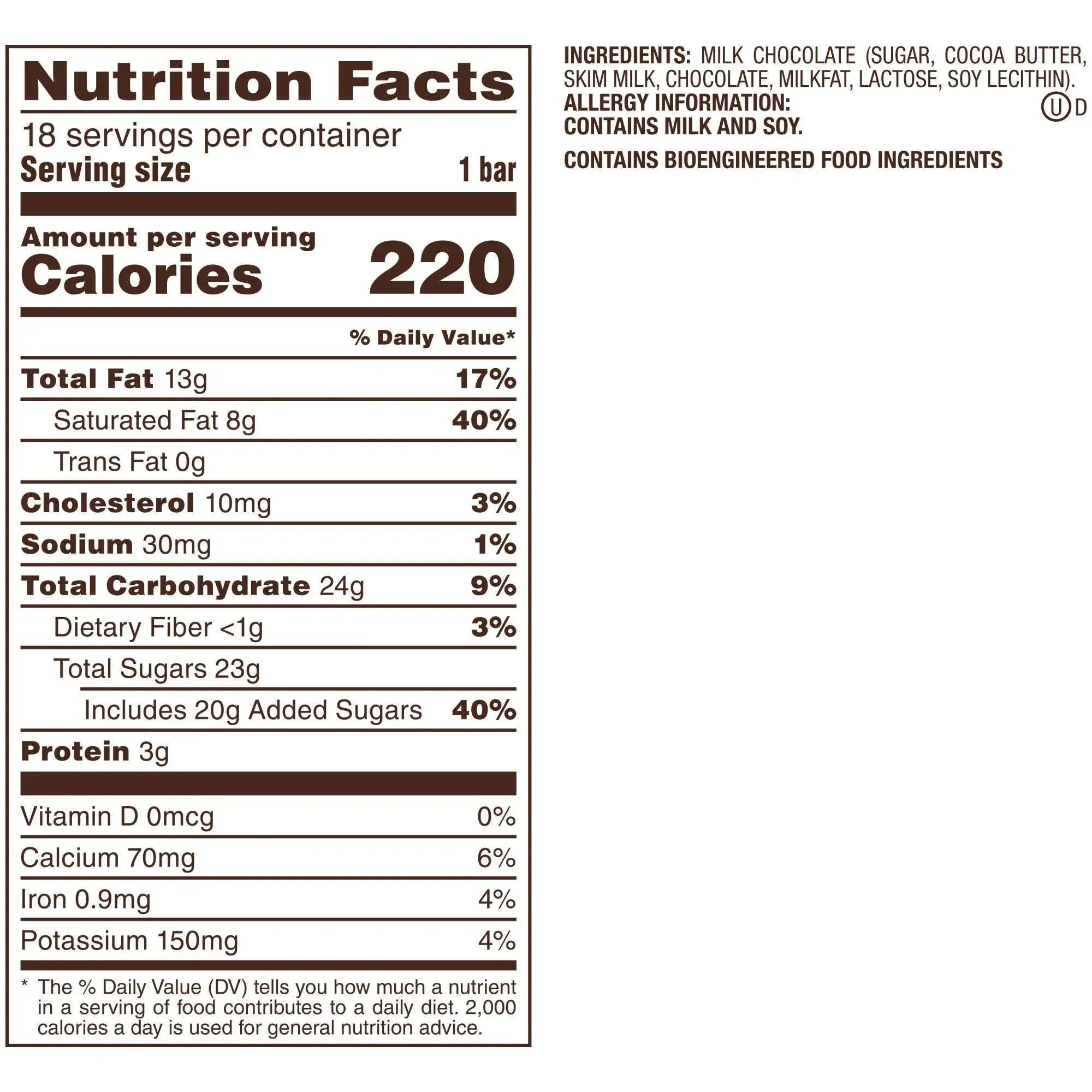 Dove Milk Chocolate Candy Bars, Full Size, 1.44 oz, 18-count