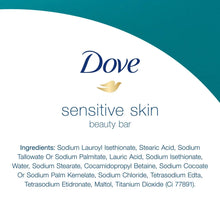 Dove sensitive skin beauty bar label on package with ingredient heading