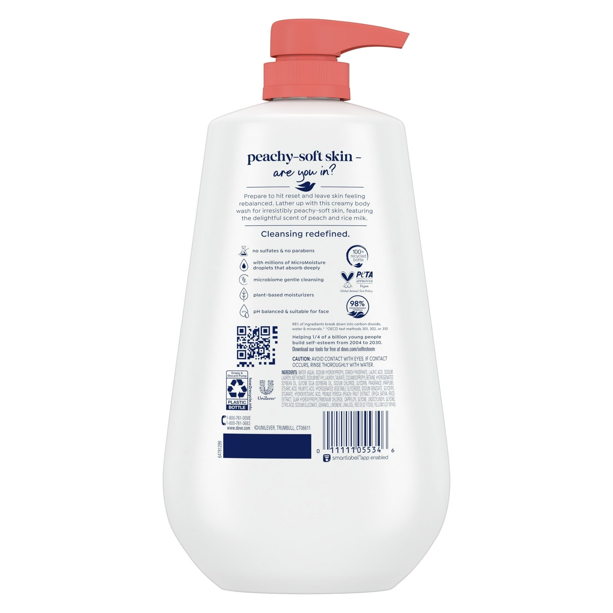 Dove Moisturizing Body Wash Rebalance Peach & Rice Milk, 30.6 oz