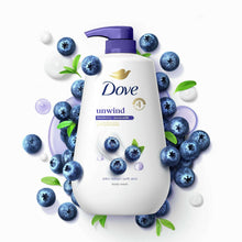 Body wash bottle with purple pump and blueberry accents, front label shown.
