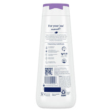 Dove body wash bottle back panel with barcode and cleansing details