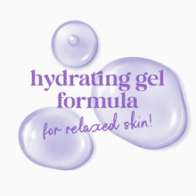 Hydrating gel formula graphic with purple gel drops