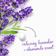 Dove body wash scent graphic showing relaxing lavender plus chamomile