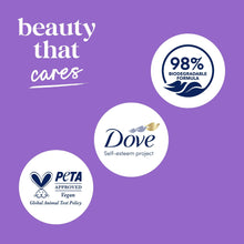 Body wash care labels: 98% biodegradable, Dove, PETA vegan