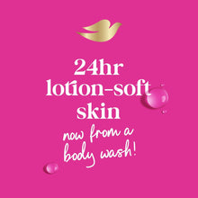 Body wash 24hr lotion-soft skin graphic with droplets and Dove logo