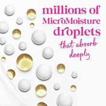 Body wash moisturizing droplets graphic with white and gold sphere shapes