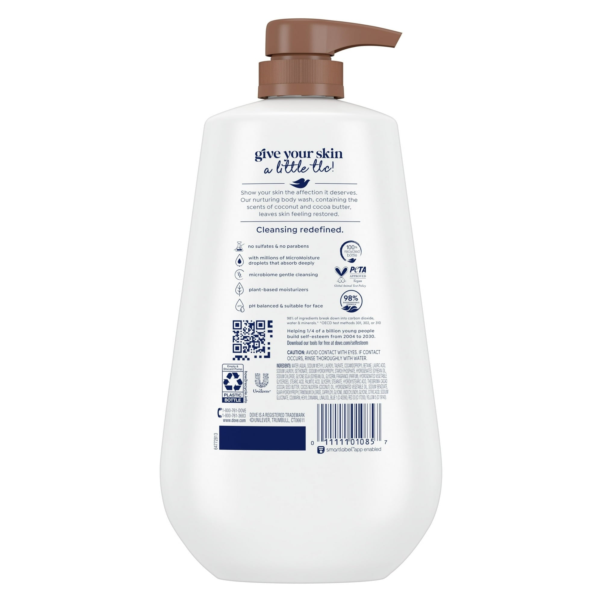 Dove Restoring Gentle Body Wash for Women Coconut & Cocoa Butter, 30.6 oz with Pump
