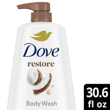 Dove Restore body wash bottle with pump, 30.6 fl oz, white with brown cap