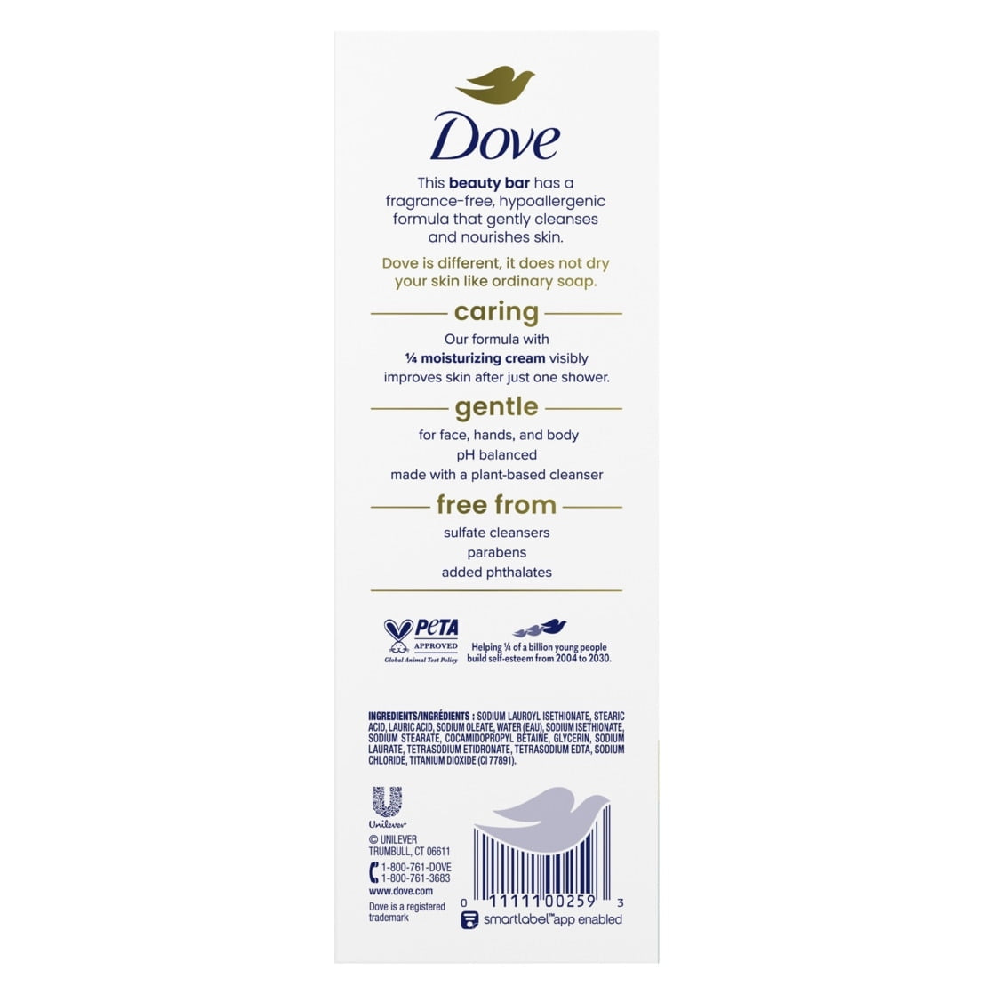 Dove Sensitive Beauty Bar Soap, Fragrance Free & Hypoallergenic, For Sensitive Skin, 3.75 oz, 12 Bars