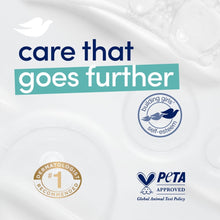 Dove sensitive bar soap foam with Dove logo and PETA badge