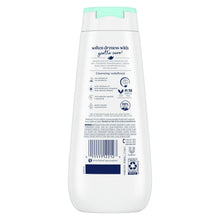 Dove body wash bottle back label, white with mint-green cap