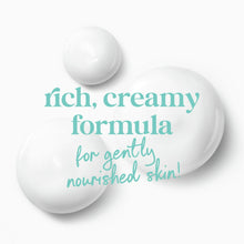 Creamy body wash formula graphic with soap bubbles