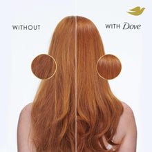 Split-view of brunette hair with and without Dove treatment
