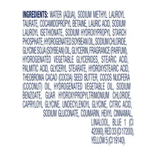 Body wash ingredients label showing a long list of ingredients and color code