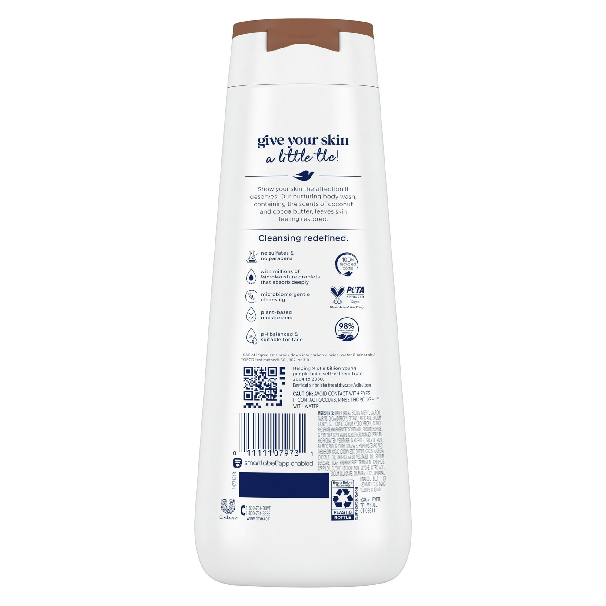 Dove Women's Body Wash Restoring Coconut & Cocoa Butter Gentle Skin Cleanser All Skin, 20 oz
