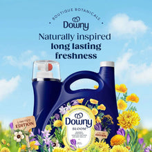 Fabric softener jug with blue handle and Bloom floral label