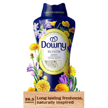 Downy Bloom scent booster beads pouch, limited edition, blue with floral graphics.