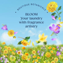 Bloom-themed scent card with scattered flowers and text for laundry fragrance