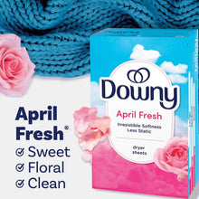 Downy April Fresh dryer sheets box with sweet floral clean check marks