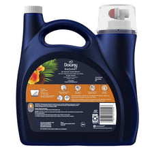 Downy Radiant liquid fabric softener bottle, navy back label with barcode