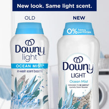 Downy Light Ocean Mist in-wash scent booster bottle, old vs new label