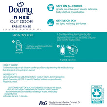 Downy Rinse Out Odor fabric rinse, usage and ingredients panel