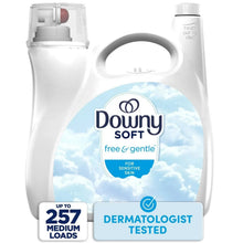 Downy Soft Free & Gentle liquid fabric softener bottle, 257 loads, 150 fl oz.