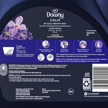 Downy Ultra Soft + Calm fabric softener label panel with use and warnings