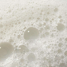 Close-up of white soap bubbles and foam with a few larger bubbles