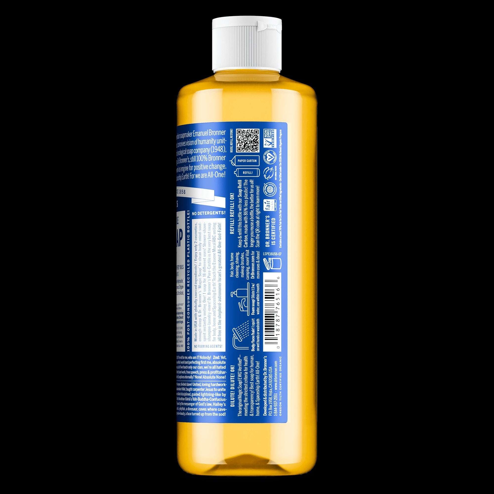 Dr. Bronner's Magic Soap - Peppermint- Pure-Castile Liquid Soap - 16 fl oz – for Face, Body Wash, Hands