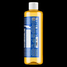 Liquid soap bottle side view with white cap and blue label panel