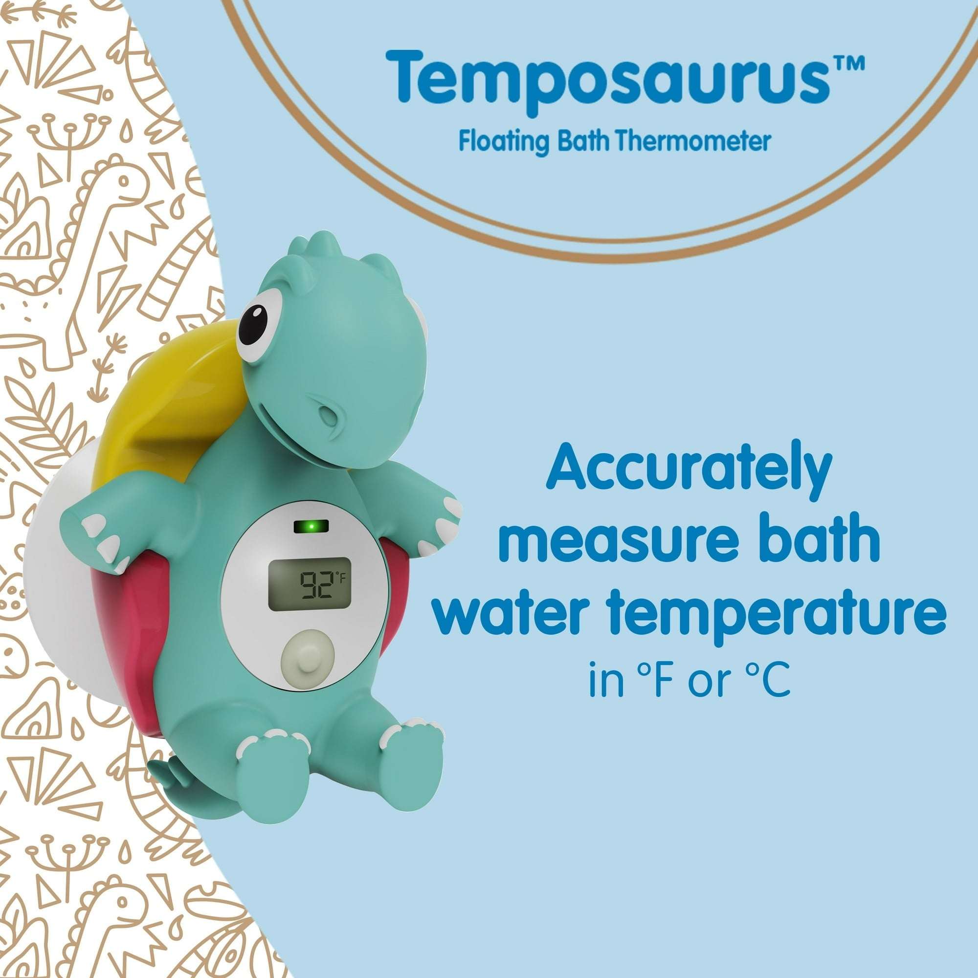 Dr. Brown's Clean Up Floating Baby Bath Thermometer, Green Dinosaur, BPA-Free, 0 months +, 1-Pack