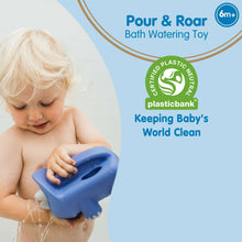 Blue elephant bath watering toy with water dripping from the outlet