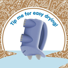 Blue elephant bath watering toy tip-up design for easy draining