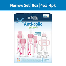 Anti-colic baby bottle gift set with pink bottles and nipples, assorted sizes
