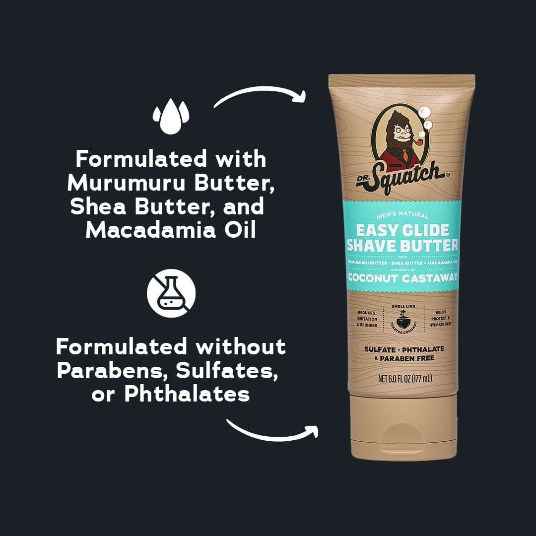 Dr. Squatch Mens Moisturizing Shave Butter, Easy Glide Natural Thick & Creamy Shaving Butter for Men, Coconut Castaway, 6 fl Oz