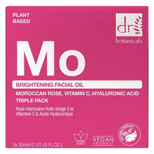 Pink Mo brightening facial oil triple pack box with Dr. botanicals branding.