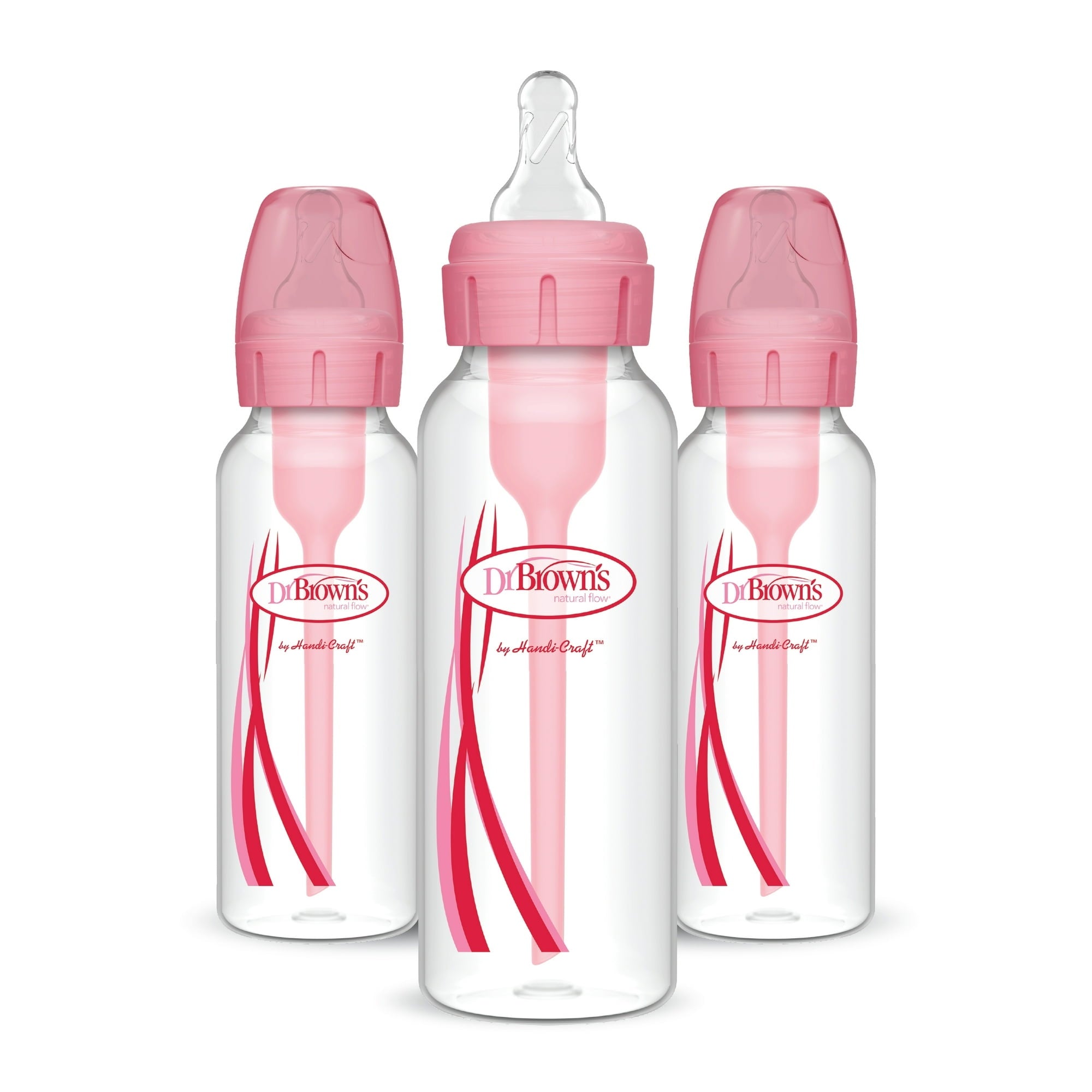 Dr. Brown’s Natural Flow Anti-Colic Options+ Narrow Baby Bottle, Pink, 8oz, Slow Flow, 0m+, 3 Pack